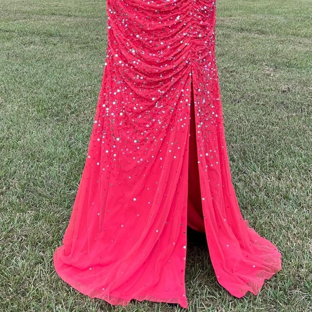 Vtg 90s Y2K Cache Beaded Maxi Dress S Red Chiffon Overlay Slit Mermaid HoCo Gown - Picture 4 of 10